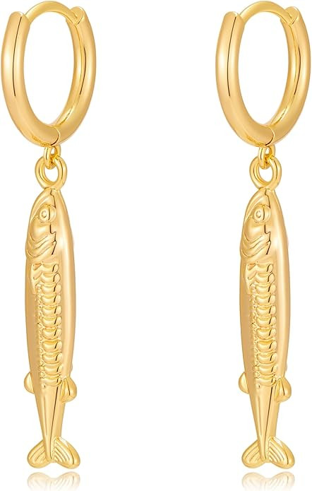 MUYAN Gold Charm Fish Hoops Dangle Earrings for Women Trendy Ocean Theme Jewelry | Amazon (US)