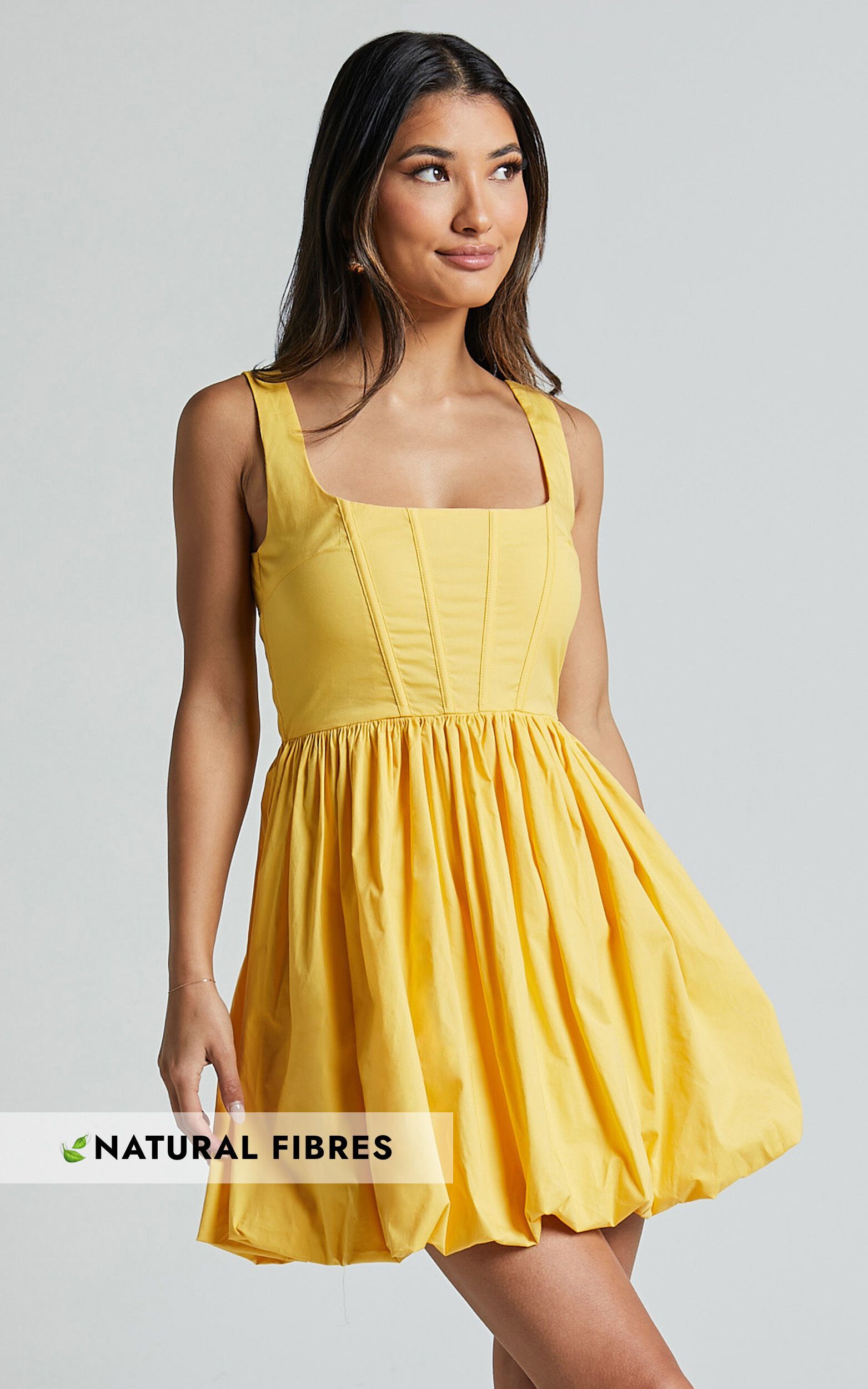 Brianda Mini Dress - Corset Bodice Bubble Hem Dress in Yellow | Showpo (ANZ)