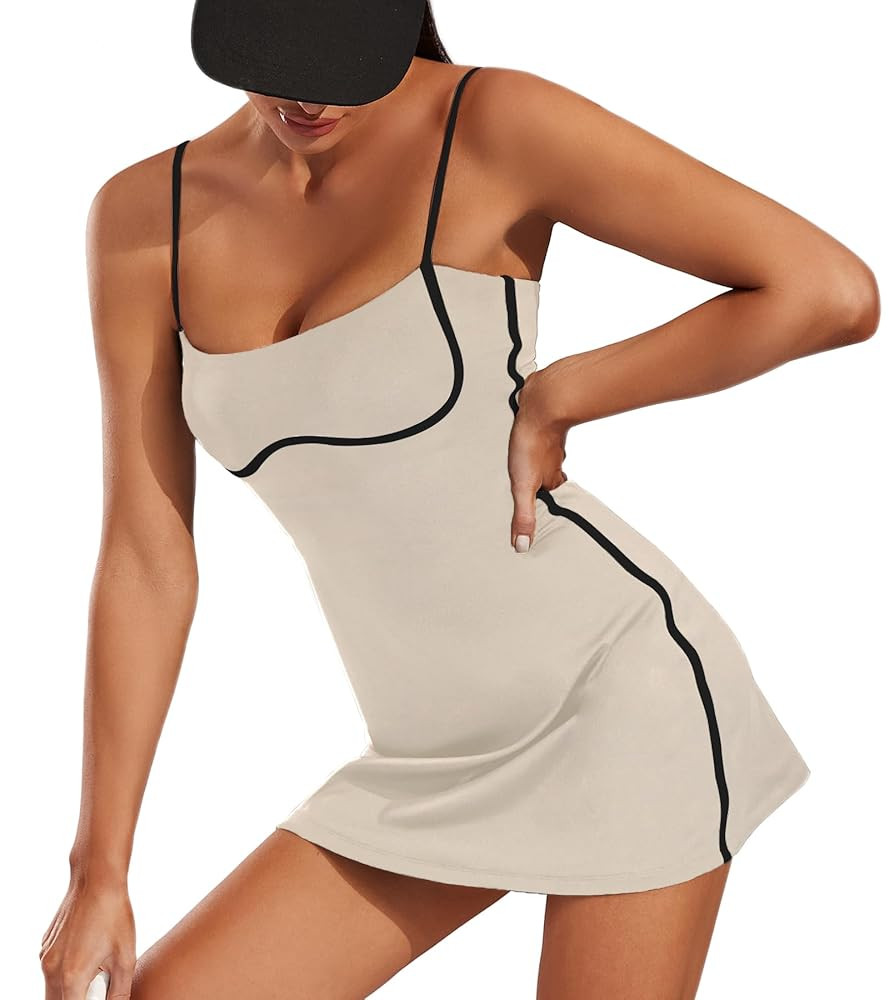 Move With You Womens Workout Tennis Dress with Built-in Bra & Shorts Pockets Sleeveless Exercise ... | Amazon (US)