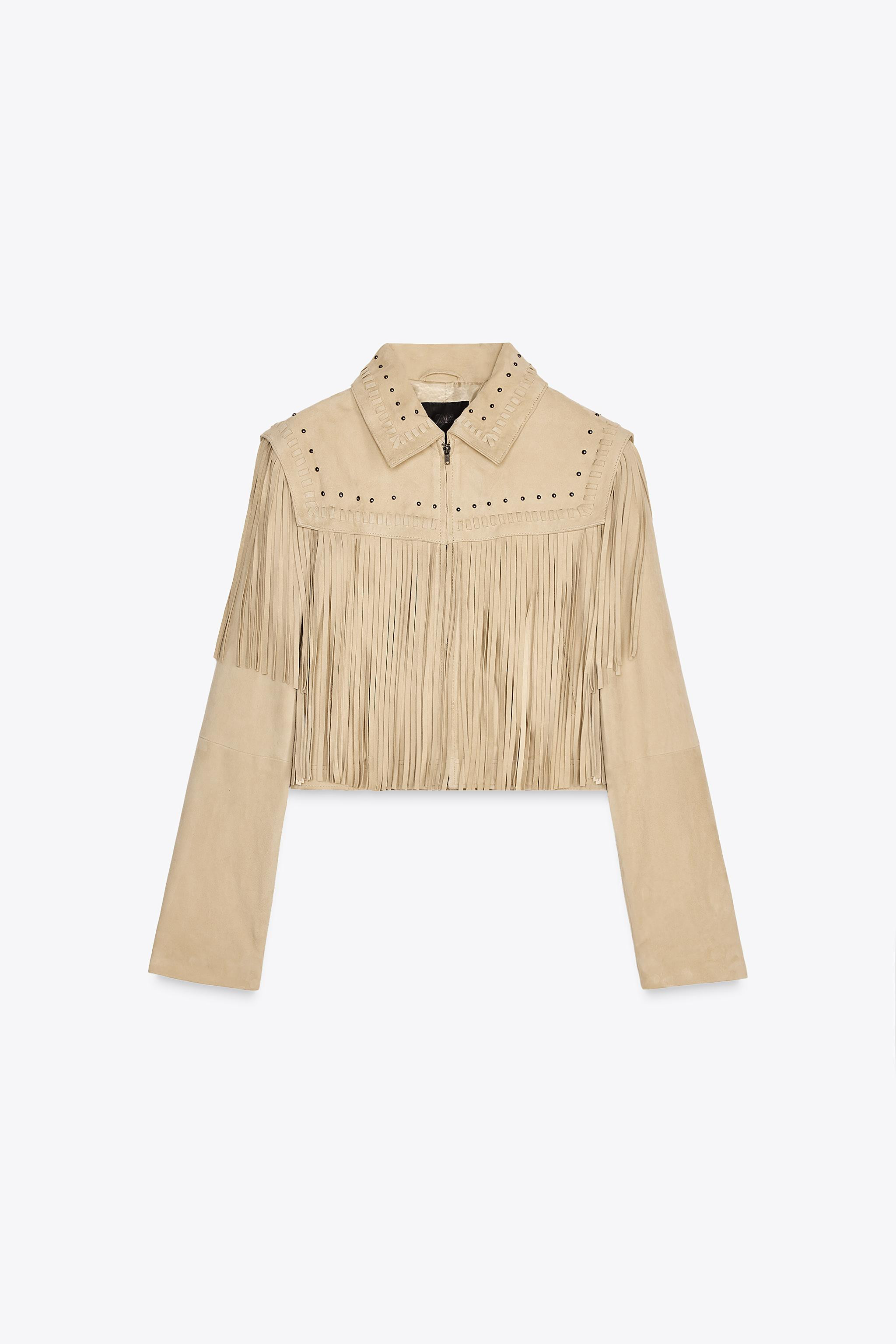 100% SUEDE LEATHER JACKET WITH STUDS AND FRINGE | Zara US
