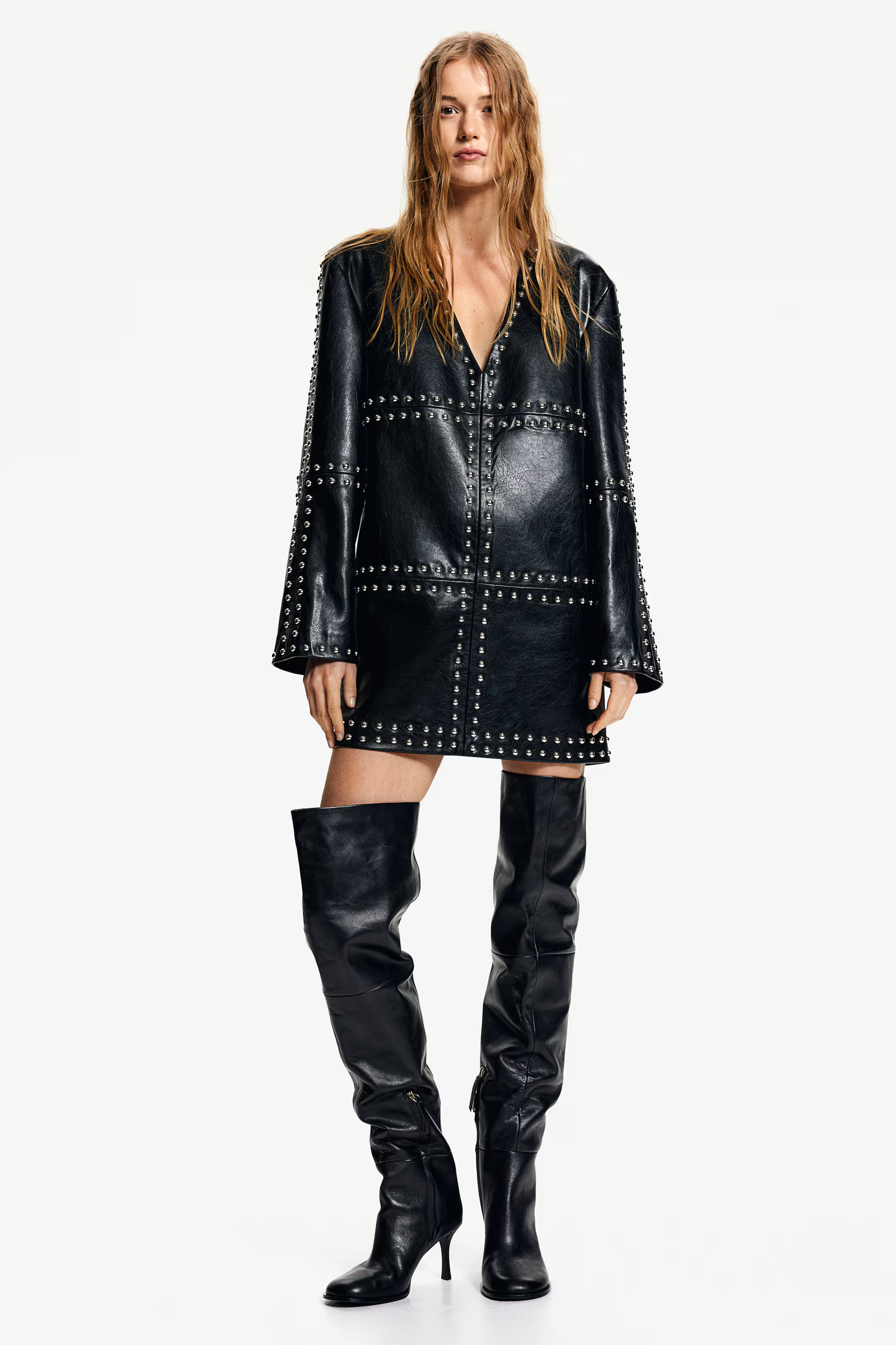 Stud-Embellished Coated Dress | H&M (US + CA)