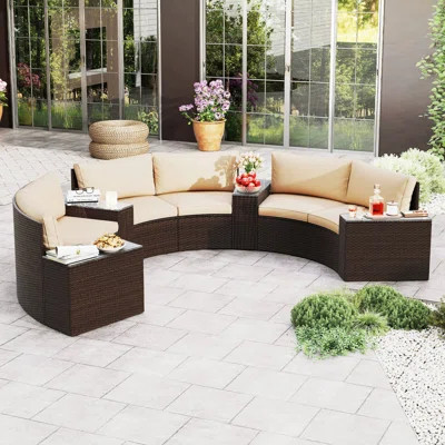 7 Pcs Patio Furniture Set With Tempered Glass Top Side Tables Back & Seat Cushions | Wayfair North America