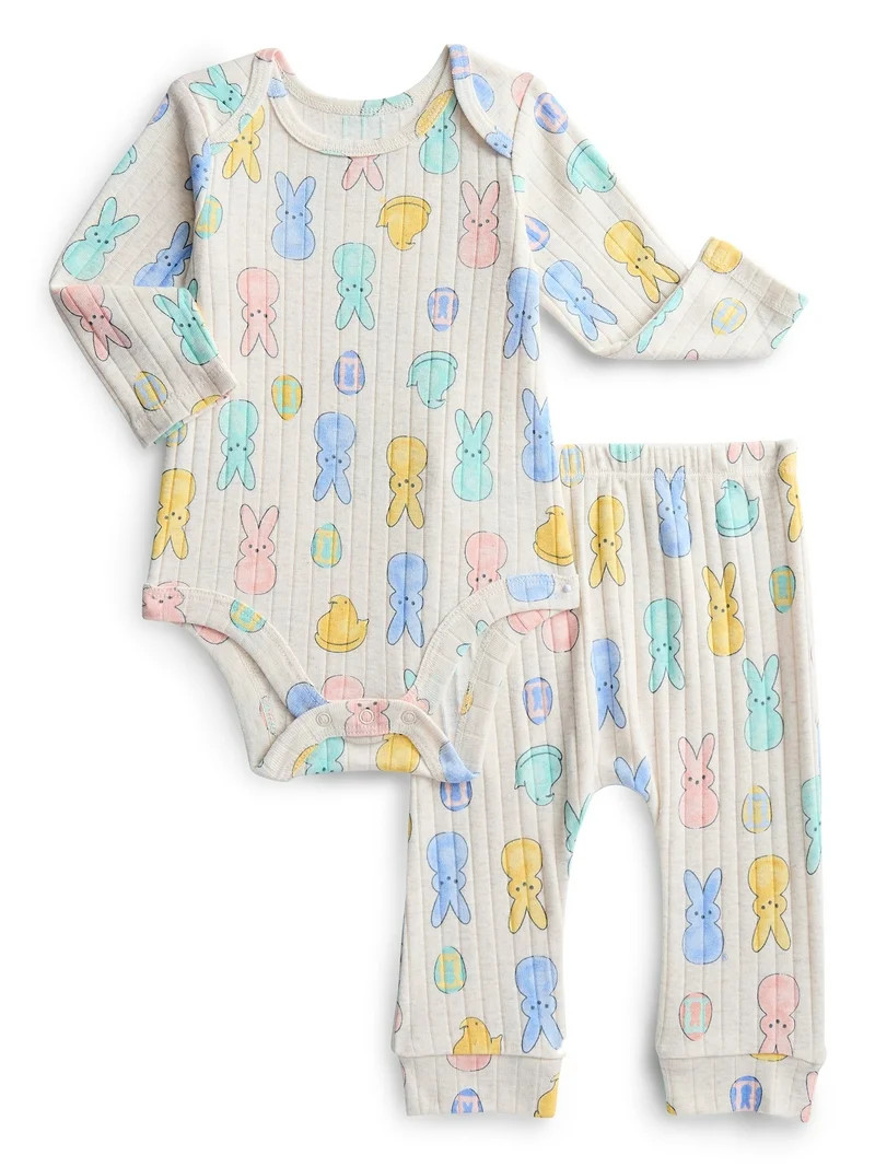 Peeps Unisex Baby Easter Long Sleeve Bodysuit with Matching Joggers, 2-Piece Set, Sizes Newborn-1... | Walmart (US)