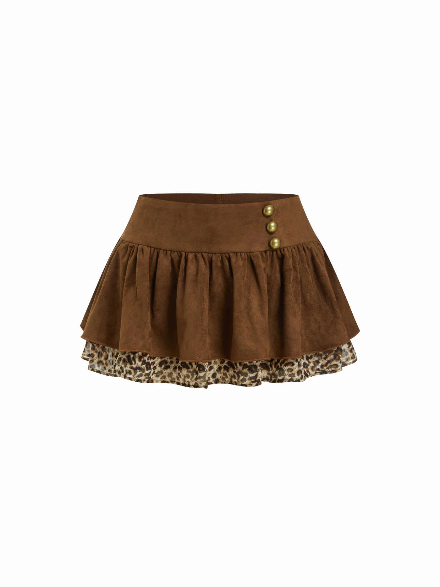 Su\u00e8de Suede Low Rise Leopard Metal Detail Layered Mini Skirt For Dagelijkse casual Datum Fee... | Cider