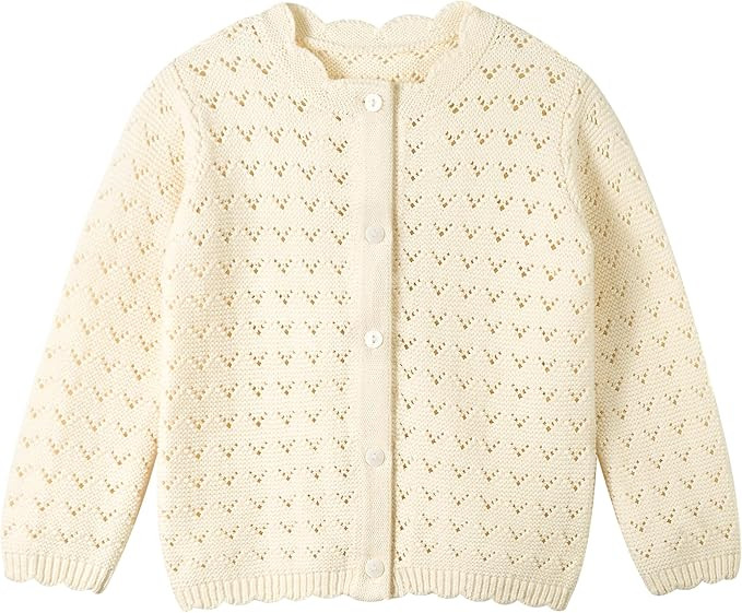 Miipat Baby Girl Sweater Knit Toddler Cardigan Long Sleeve Button Up Hollow Crochet Sweater | Amazon (US)
