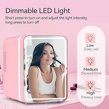 Skincare Fridge With Dimmable LED Mirror, 4L Makeup Mini Fridge for Bedroom, Cosmetics, SkinCare,... | Amazon (US)