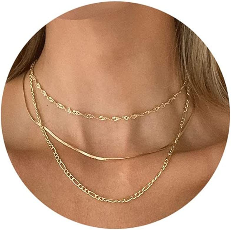 Necocy Herringbone Necklace For Women,14k Gold Plated Layered Gold Necklaces Dainty Gold Herringb... | Amazon (US)