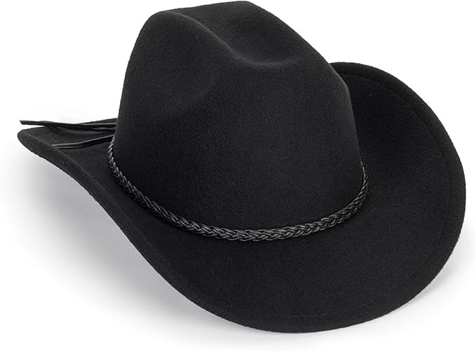 Vintage Western Cowboy Hat for Men Women - Wide Brim Cowgirl Fedora Hats with Braided Rope Band M | Amazon (US)