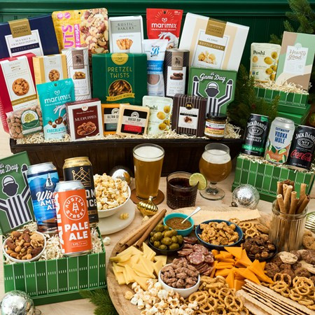 Happy Holidays Game Day Gift Basket | GourmetGiftBaskets.com