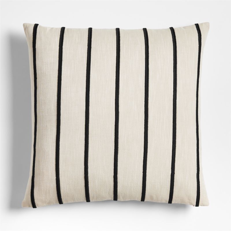 Como Cotton Embroidered Thin Stripe 23"x23" Ink Black Throw Pillow Cover + Reviews | Crate & Barr... | Crate & Barrel