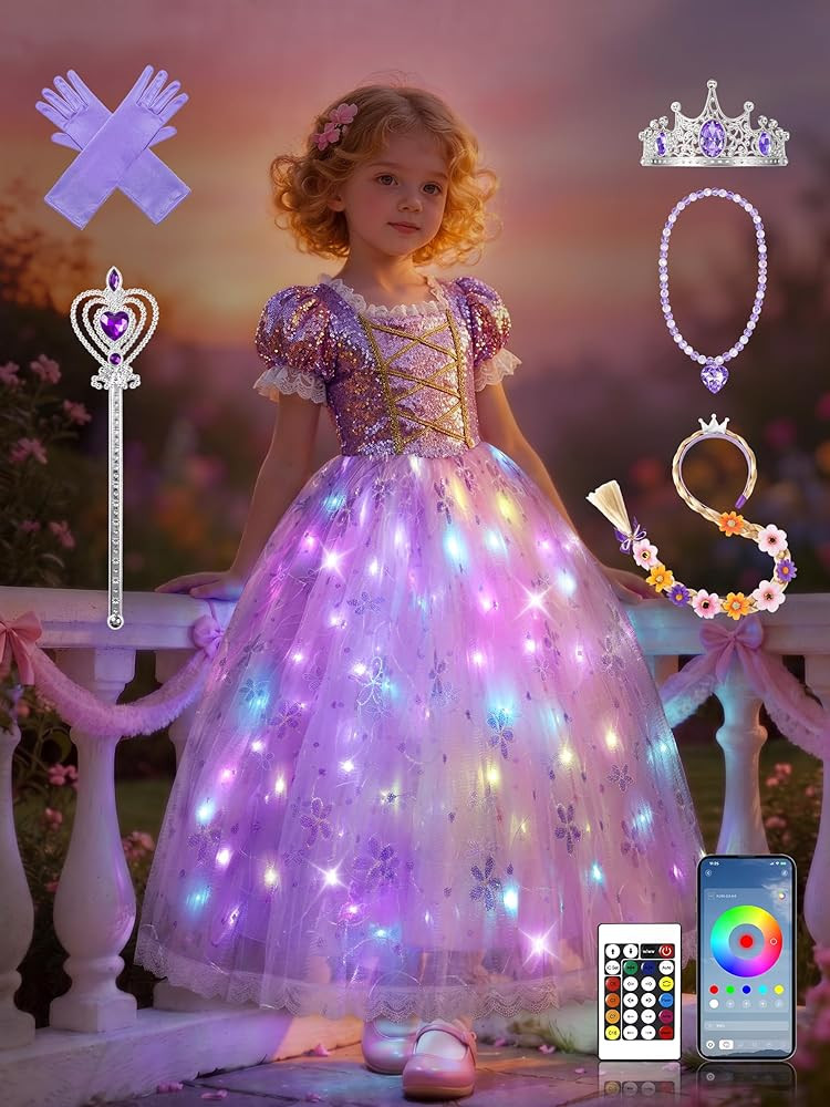 Princess Costume for Girls, RGB Light Up Princess Dress Up Syncs Music App Control with Accessori... | Amazon (US)