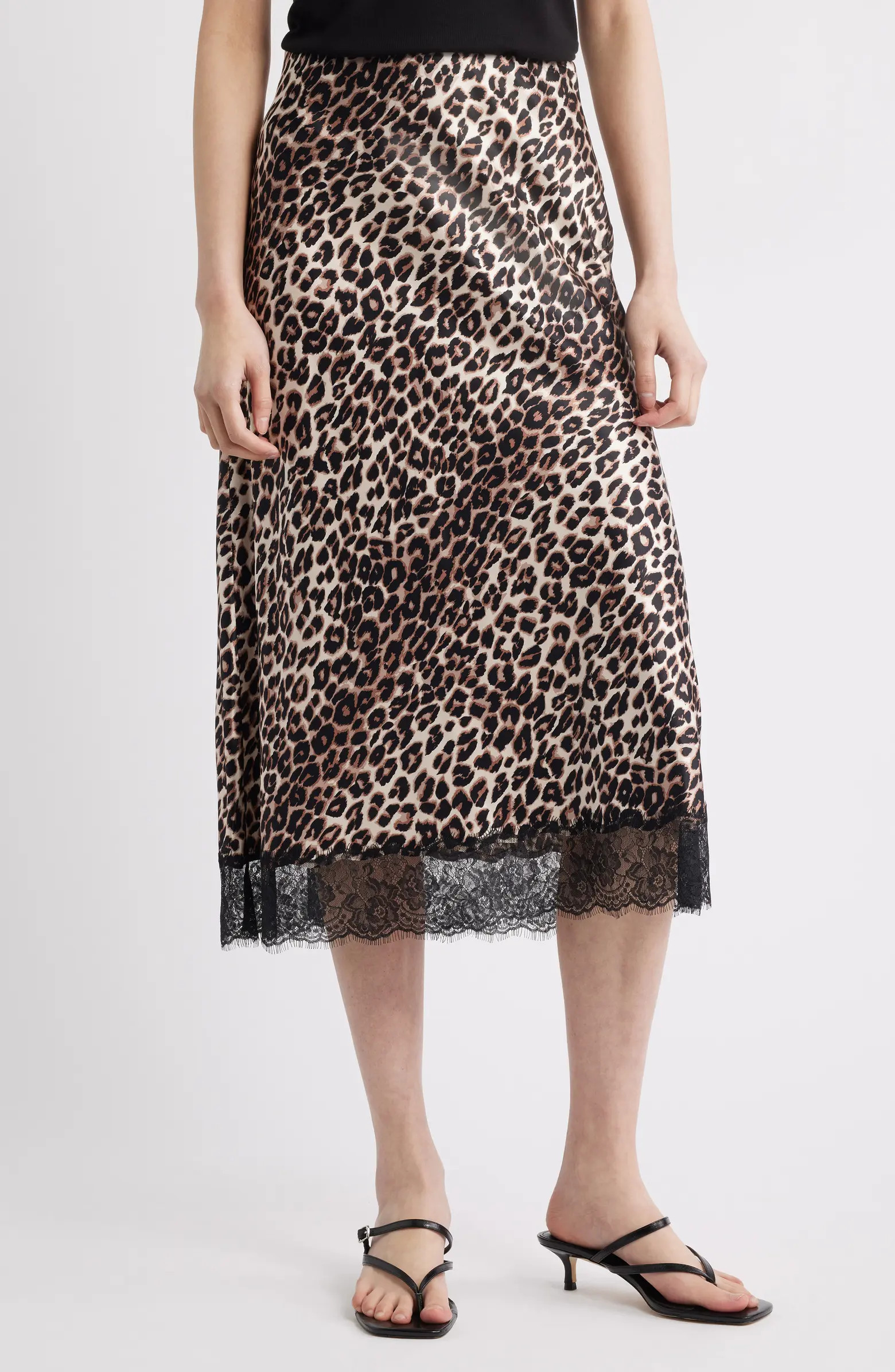 Ebony Leopard Print Lace Satin Skirt | Nordstrom