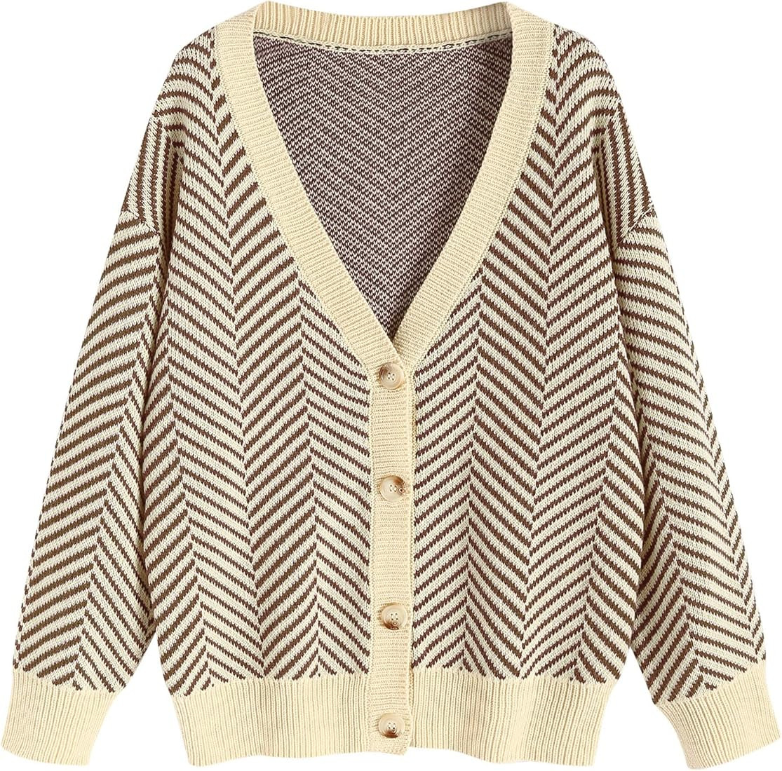 Women's Striped Cardigan Long Sleeve Button Up Open Front Knit Oversized Sweater | Amazon (US)