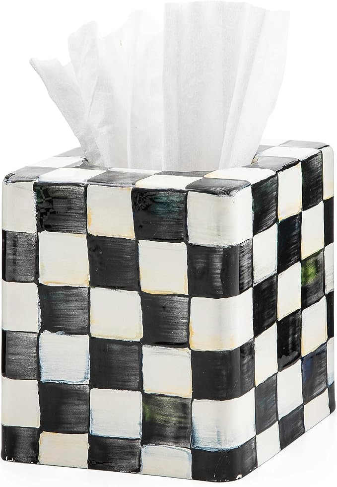 MACKENZIE-CHILDS Tissue-Box Cover, Tissue Holder for Home Decor, Black-and-White Courtly Check, S... | Amazon (US)