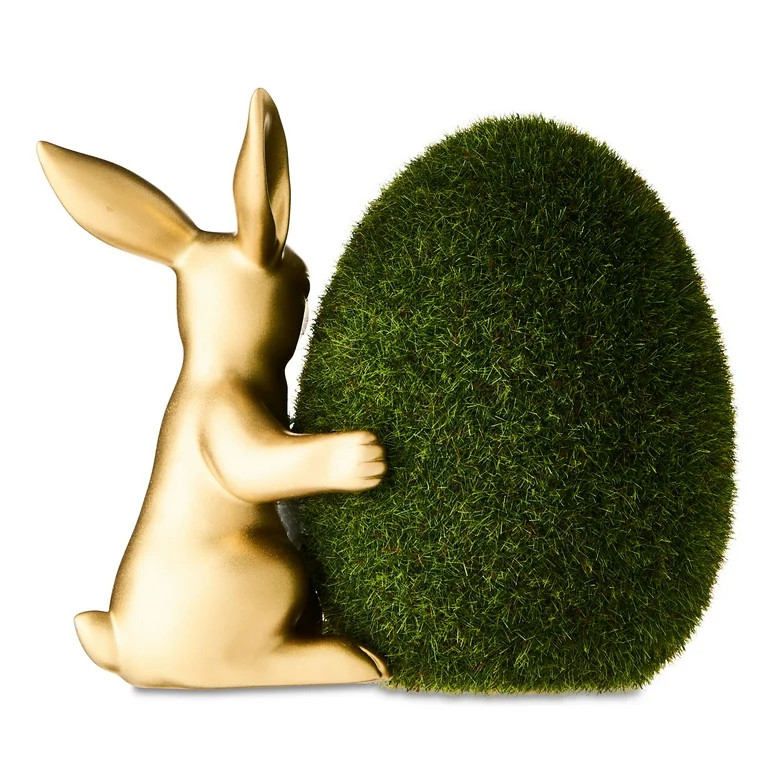 Easter Gold Bunny Hugging Green Flocked Egg Decor, 6.25 in, by Way To Celebrate | Walmart (US)