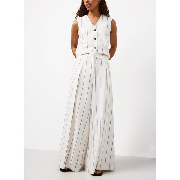 White Stripe Linen Blend Wide Leg Co-ord Trousers 14L | Tu Clothing