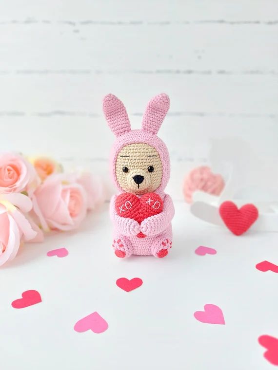 Valentine's Teddy Bear With Heart Crochet Pattern | Etsy | Etsy (US)
