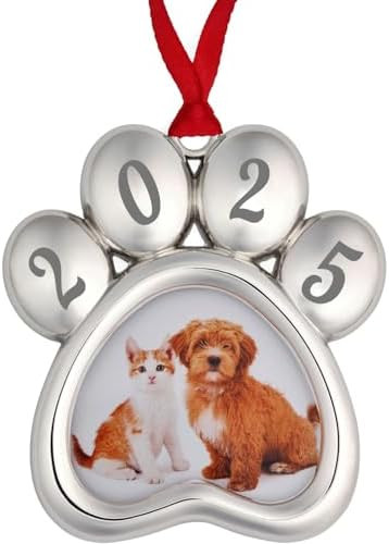 2025 Puppy First Christmas Ornaments for Tree - Cat or Dog Paw Print Photo Frame Ornament for Pet... | Amazon (US)