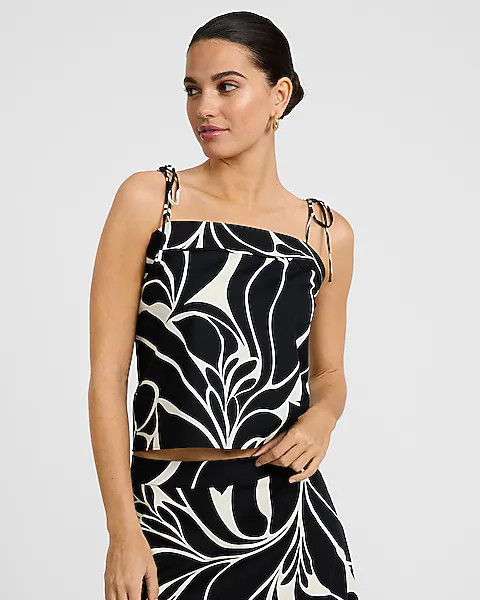 Poplin Floral Square Neck Tie Strap Cami | Express