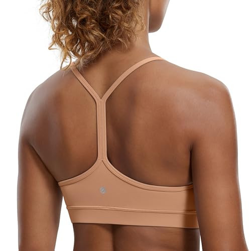 CRZ YOGA Butterluxe Womens Y Back Sports Bra - Padded Racerback Low impact Spaghetti Thin Strap Workout Yoga Bra Mocha Mousse X-Small | Amazon (US)