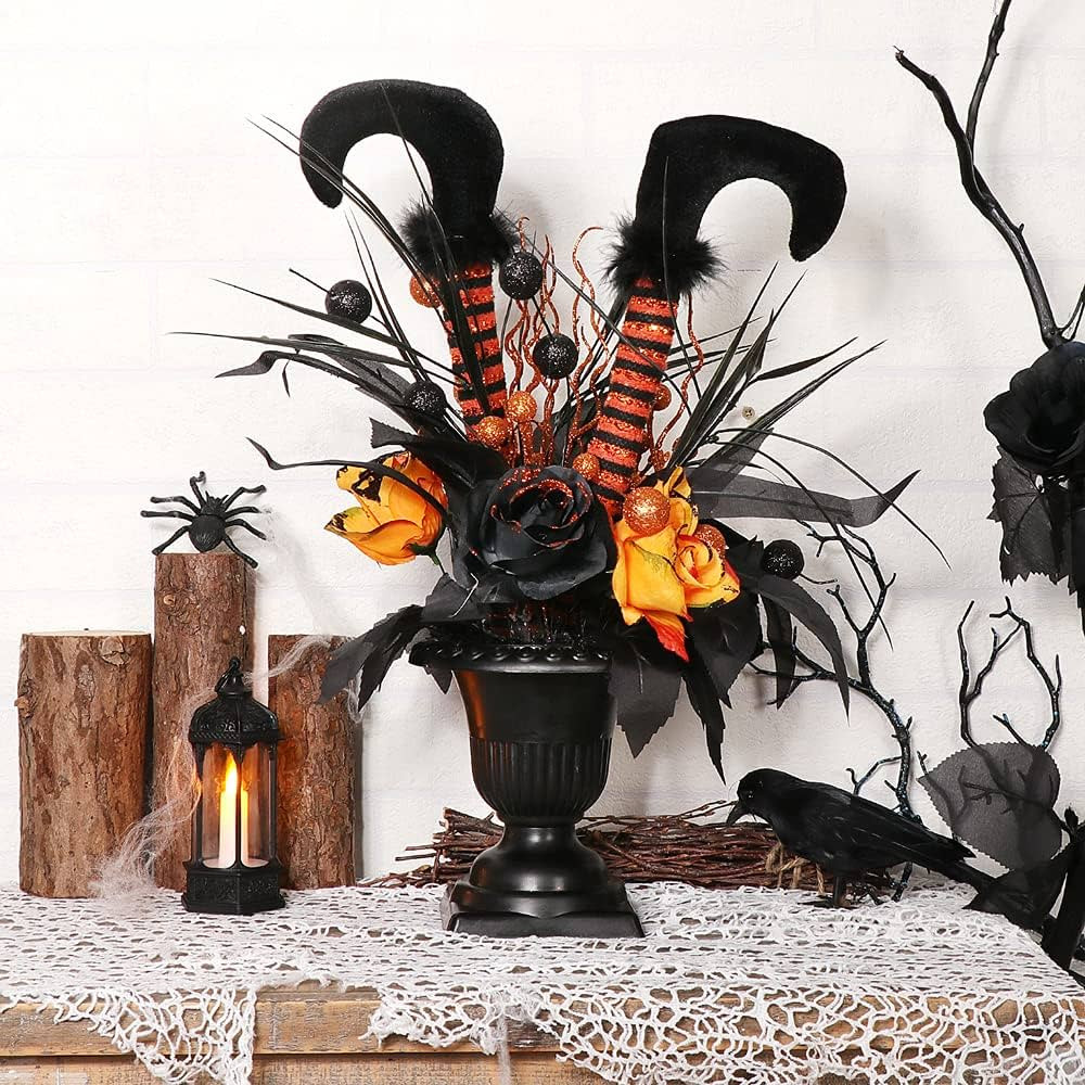 S-DEAL Halloween Decorations Table Artificial Flowers, Halloween Witch Boot and Fake Rose Tableto... | Amazon (US)