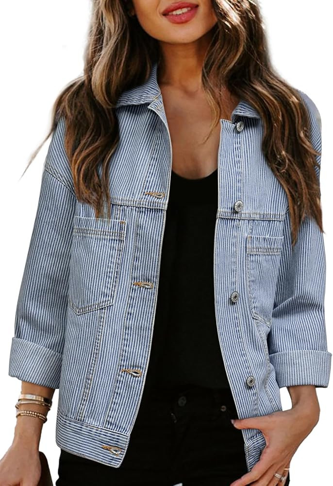Sidefeel Women's Denim Jackets Casual Long Sleeve 2025 Spring Outfits Zimbaplatinum Jean Jacket | Amazon (US)