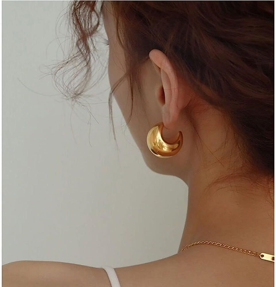 FAYDOVE Chunky Thick Gold Hoop Earrings Lightweight Teardrop Ball Hoops for Women Girls (gold) | Amazon (US)