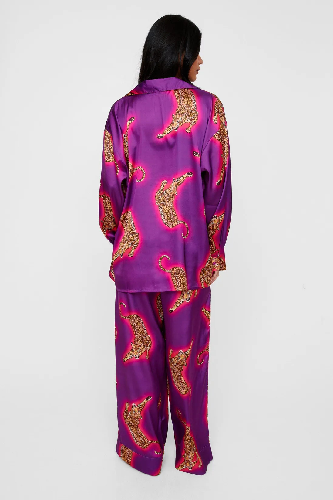 Satin Leopard 3pc Shirt Bralette & Pants Pajama Set | Nasty Gal US