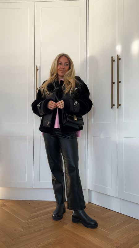 Black aviator coat, pink jumper and leather trousers 

#LTKeurope #LTKshoecrush #LTKstyletip