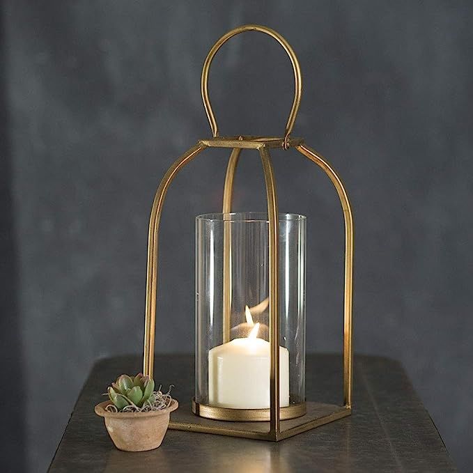Attractive and Graceful Small Tribeca Gold Metal Lantern Candle Holder with Clear Glass, Rustic I... | Amazon (US)