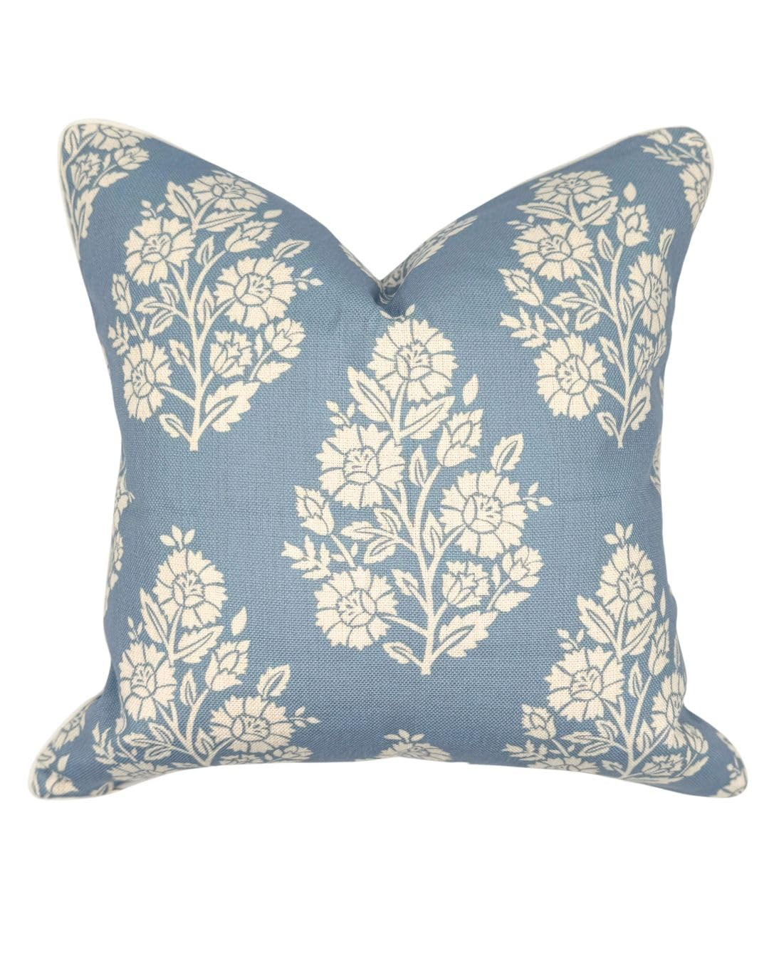 "The Hazel Bright Blue White Floral Pillow Cover Grandmillennial Home Decor Blockprint Pillow Cov... | Amazon (US)