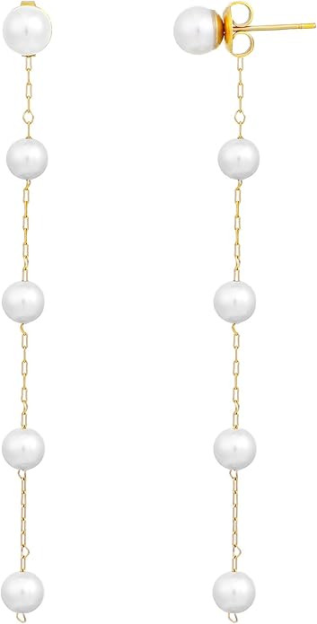 Pearl Dangle Earrings for Women 14k Gold Plated Pearl Drop Earrings Dainty Handmade Earrings for ... | Amazon (US)
