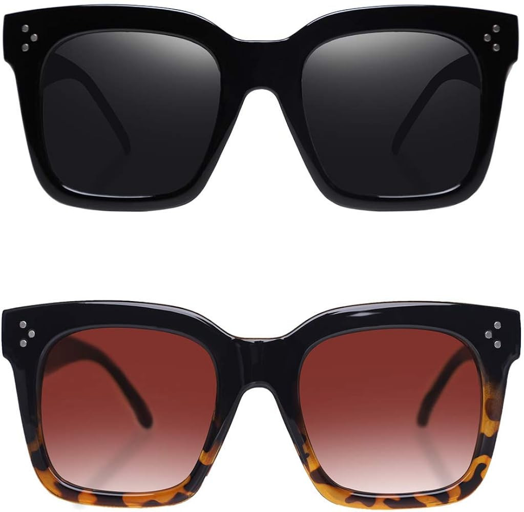 TAOTAOQI Vintage Women Oversized Sunglasses Designer Luxury Square Sun Glasses UV400 Protection Flat | Amazon (US)