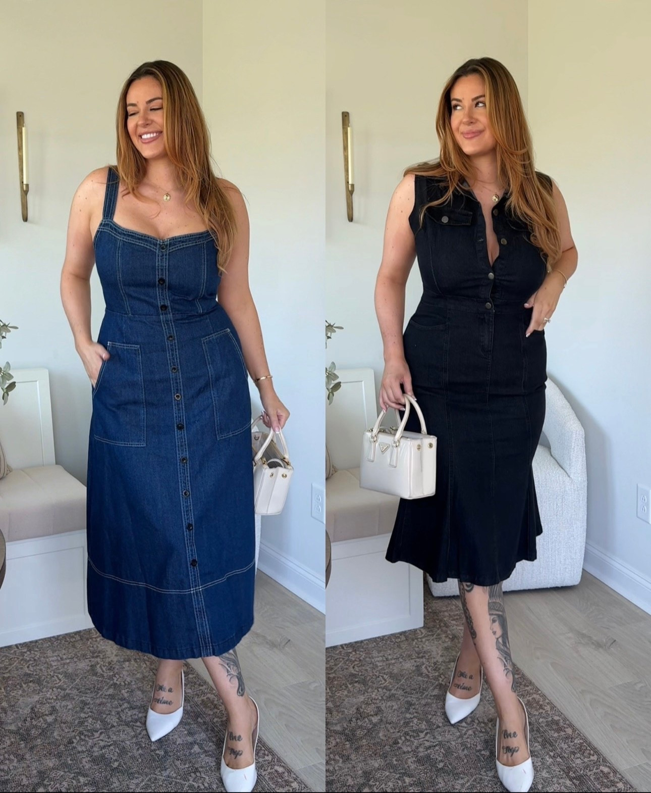 Fall transition denim midi dresses wearing large in both 🤍

#LTKFindsUnder50 #LTKMidsize