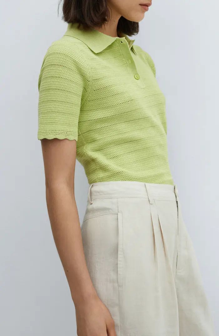 MANGO Mosi Open Stitch Crop Polo Sweater | Nordstrom | Green Shirt | Green Top | Green Sweater  | Nordstrom