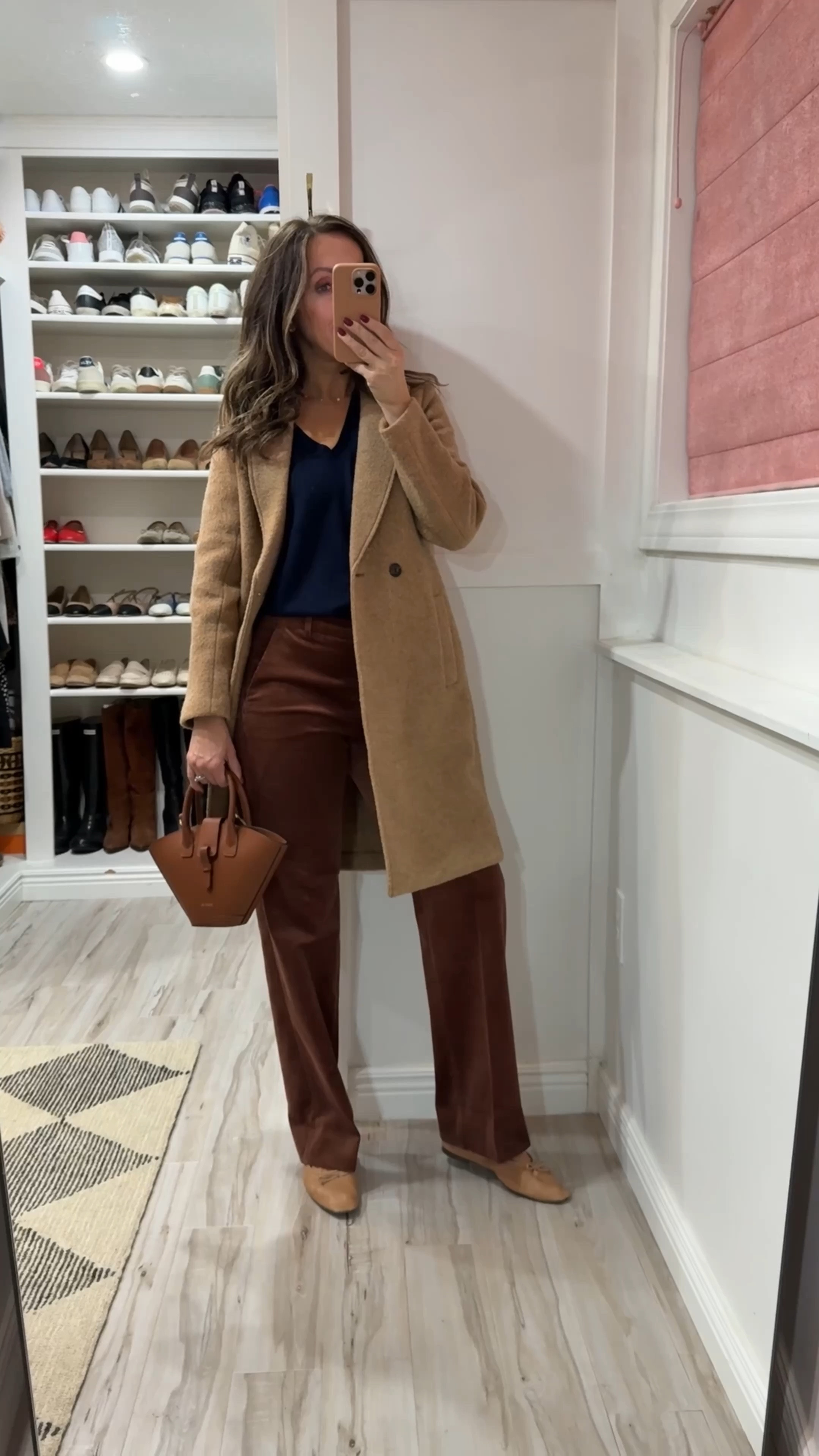 Corduroy pants in size 4 regular length (I’m 5’6).
Navy v-neck sweater in xs. 
One of my favorite fall coats - I sized down in this color but stayed to my true size in black. 
Flats tts for me.  

#LTKStyleTip #LTKSaleAlert #LTKFindsUnder100