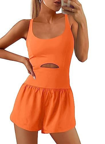 SENSERISE Womens Workout Rompers Athletic Romper Running Onesie One Piece Exercise Jumpsuits Gym Yoga Outfits(Orange,S) | Amazon (US)