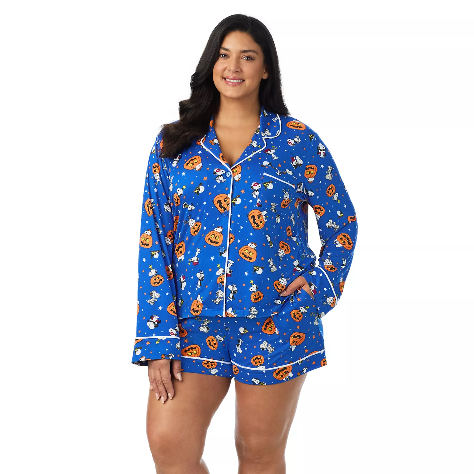 Plus Size Beauty Sleep Social 2-Piece Cozy Long Sleeve Notch Pajama Top & Pajama Boxers Set | Kohl's