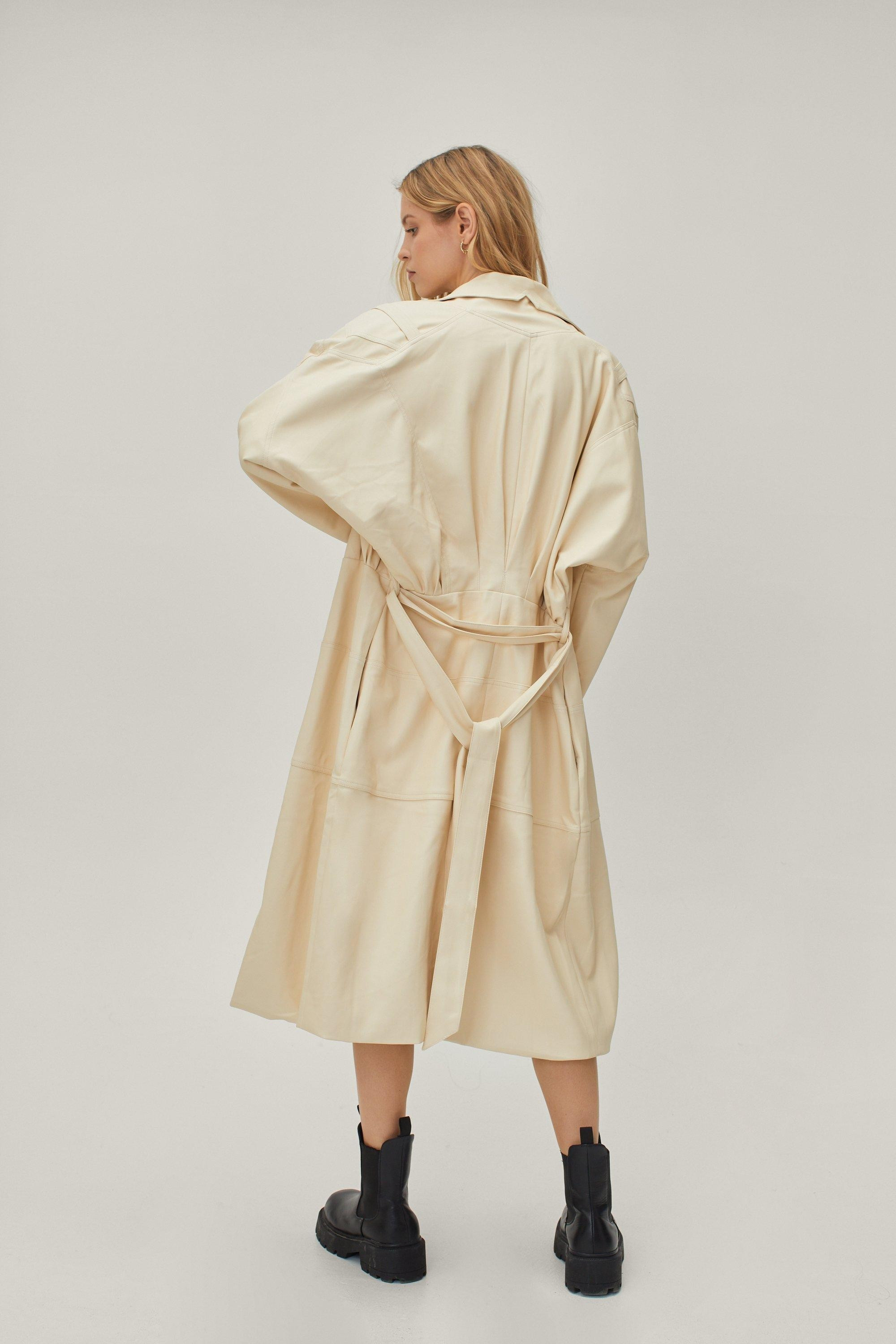 Power Shoulder Belted Faux Leather Mac | Nasty Gal (US)