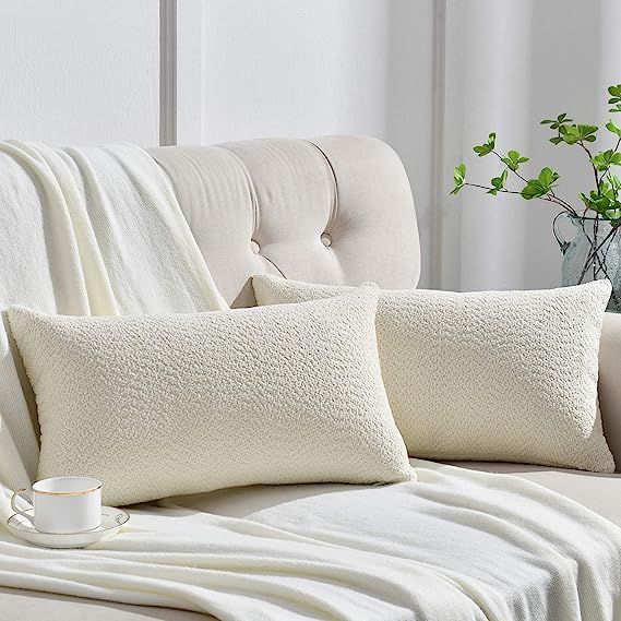 Rythome Set of 2 Cozy Fine Textured Throw Pillow Covers, Decorative Elegant Lumbar Pillow Cases f... | Amazon (US)