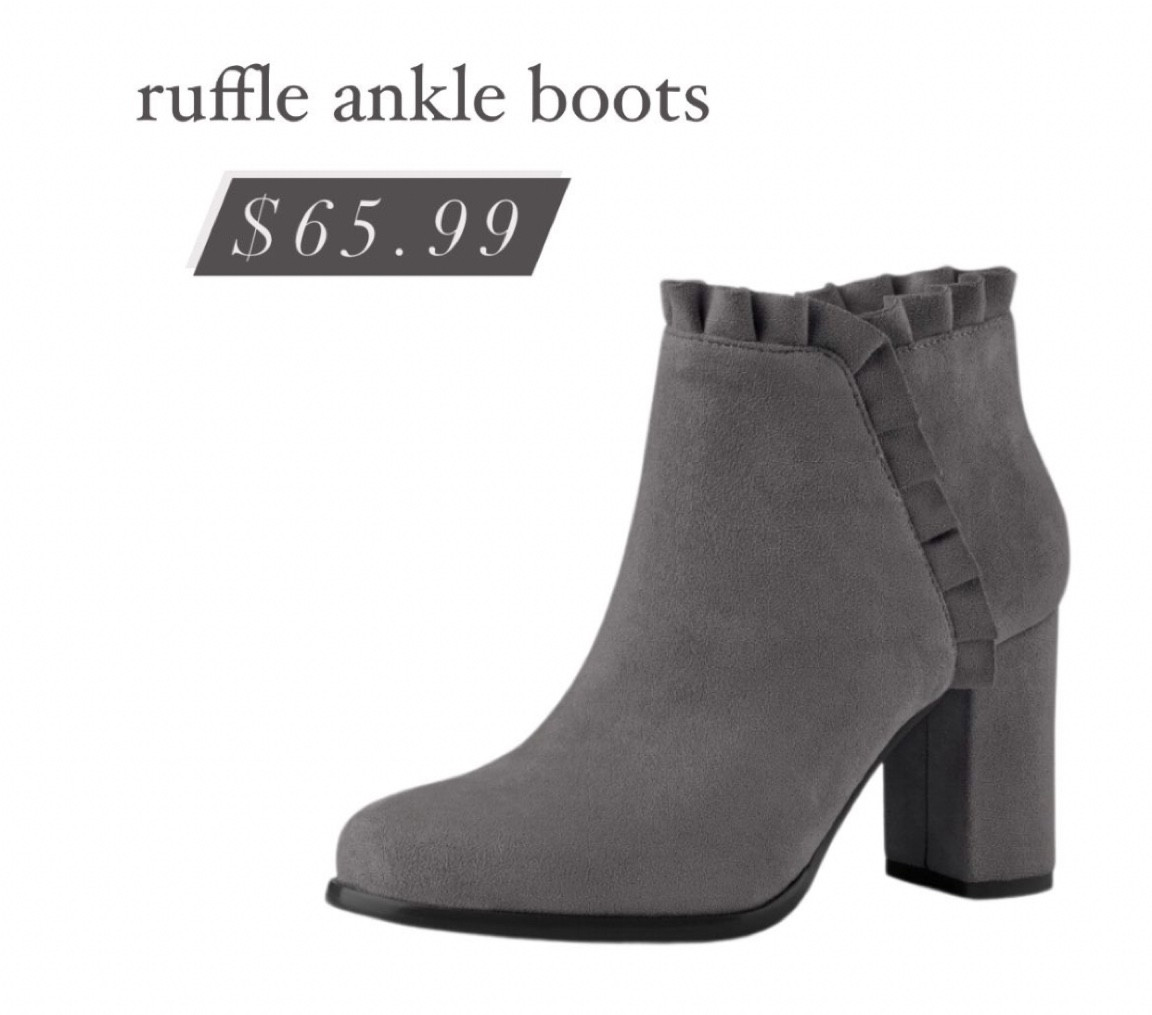 Allegra K Women's Ruffle Block Heel Ankle Boots - Chunky Heel, Pointed Toe, Faux Suede