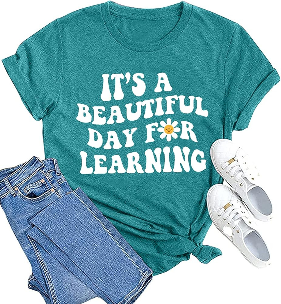 Women Teacher Life Shirt Teacher Gift Short Sleeve Shirts Its a Beautiful Day for Learning T-Shir... | Amazon (US)