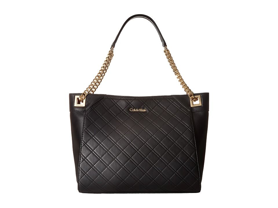 Calvin Klein - Quilted Lamb Tote (Black/Gold) Tote Handbags | Zappos