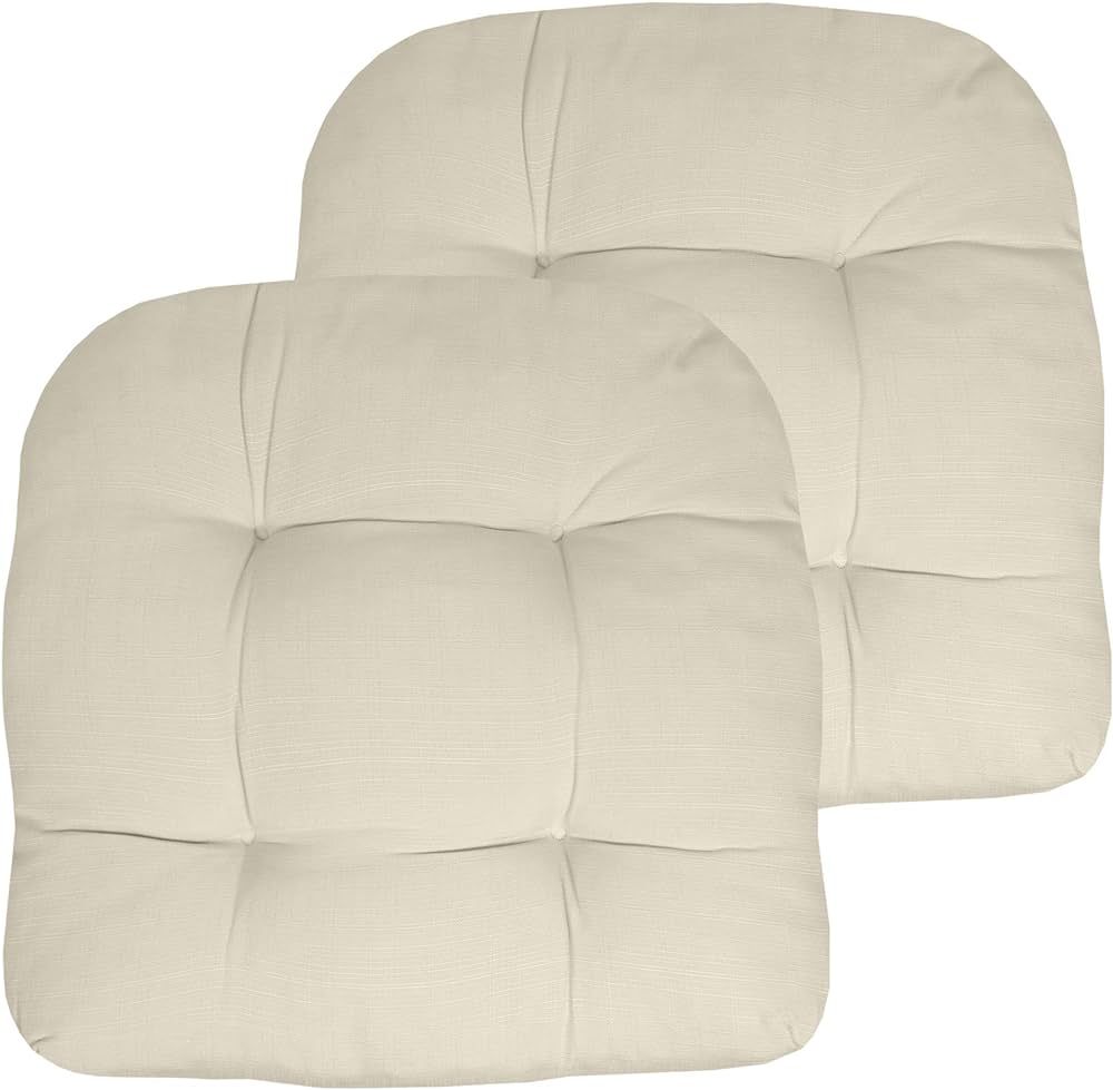 Sweet Home Collection Patio Cushions Outdoor Chair Pads Premium Comfortable Thick Fiber Fill Tufted 19" x 19" x 5" Seat Cover, 2 Pack, Cream | Amazon (US)