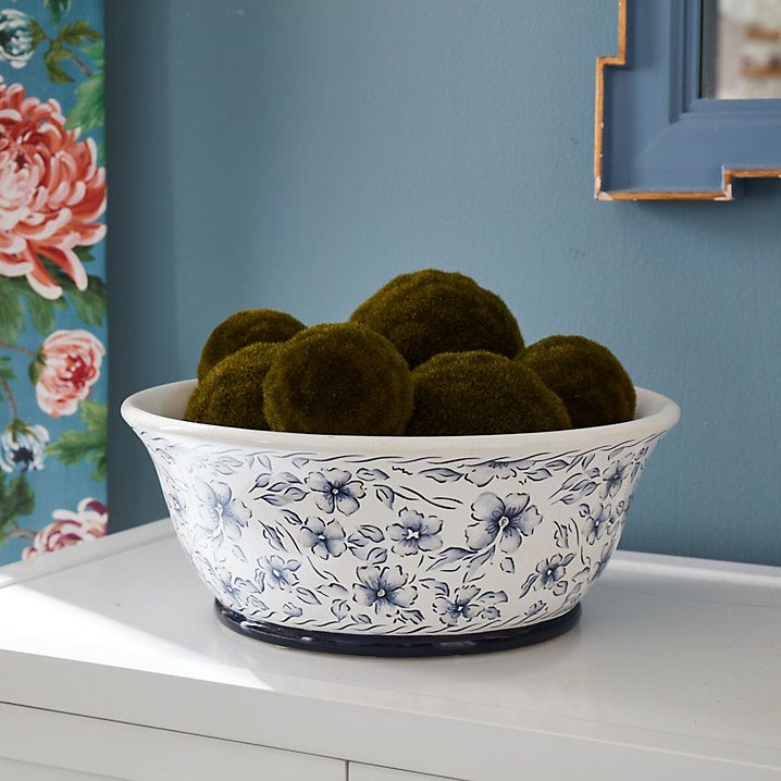 Justine Floral Blue Terracotta Decorative Bowl | Ballard Designs, Inc.