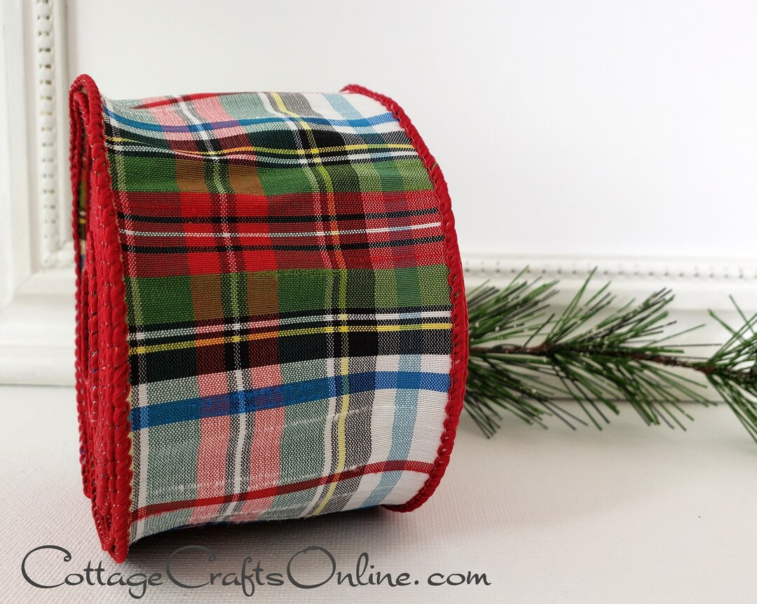 D. Stevens Christmas Wired Ribbon, 2.5, Red Green Blue Faux Dupioni Tartan Stripe Plaid TEN YARD ... | Etsy (US)