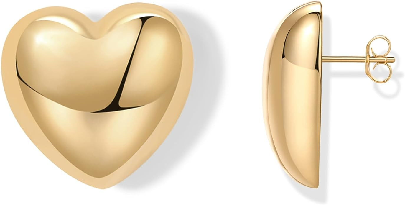 PAVOI 14K Gold Plated Sterling Silver Posts Chunky Heart Statement Earrings for Women | Love Frie... | Amazon (US)