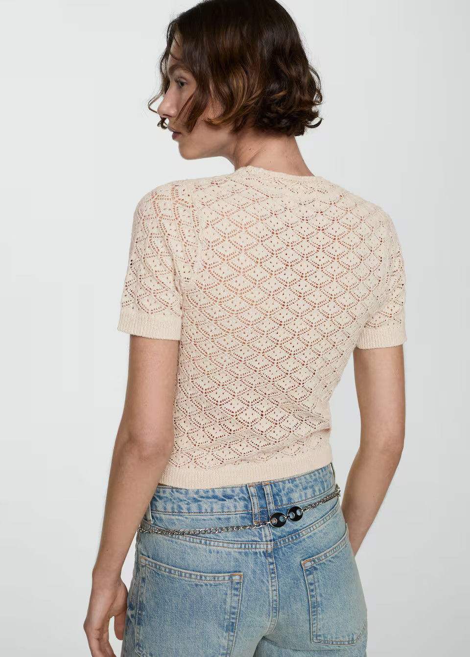 Kurzämliger pullover mit lochmuster -  Damen | Mango Deutschland | MANGO (DE)