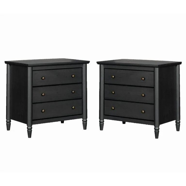 (2 pack) My Texas House Monroe 3 Drawer Nightstand with USB, Raven Black Oak Finish | Walmart (US)