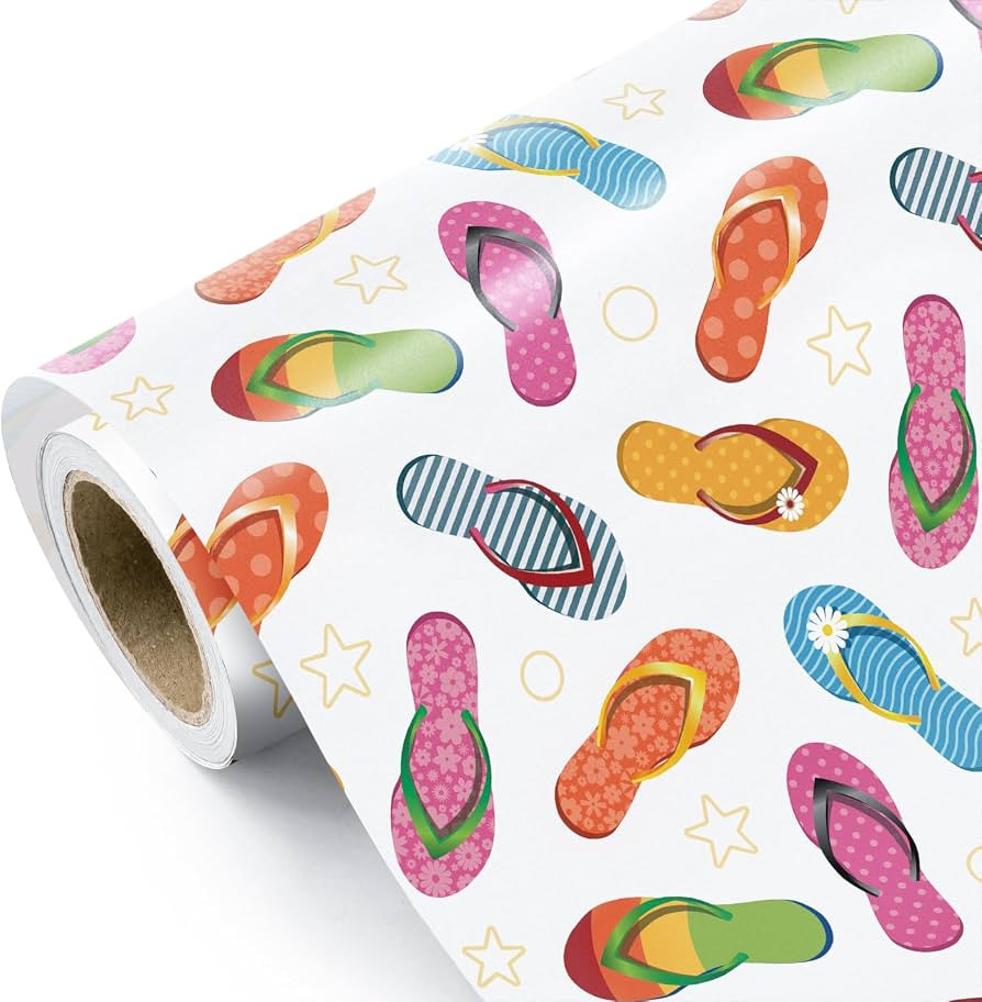 WRAPAHOLIC Summer Beach Wrapping Paper Roll - Mini Roll - 17 Inch x 16.5 Feet - Colorful Flip Flo... | Amazon (US)